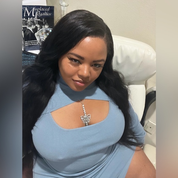 ~Allison Slate Blue Sweater Dress W/ Bolero Neckline, Front Cutout & Side Split~ - Picture 9 of 16